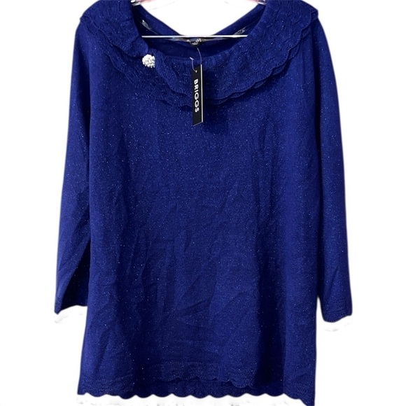 Briggs New York Tops - Briggs New York Royal Sapphire Blue Blouse with Scalloped Collar L